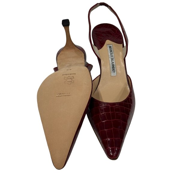 Manolo Blahnik red alligator carolyne slingback pumps size 10 / EU 40 - Picture 3 of 7